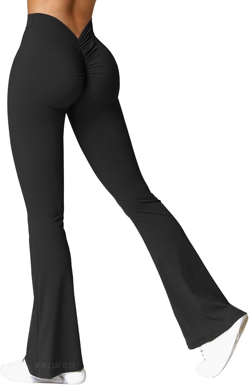 YEOREO Boost Scrunch Flare Leggings V Back Butt Lifting Wide Leg High Waist 31.5″ Gym Workout Yoga Pants