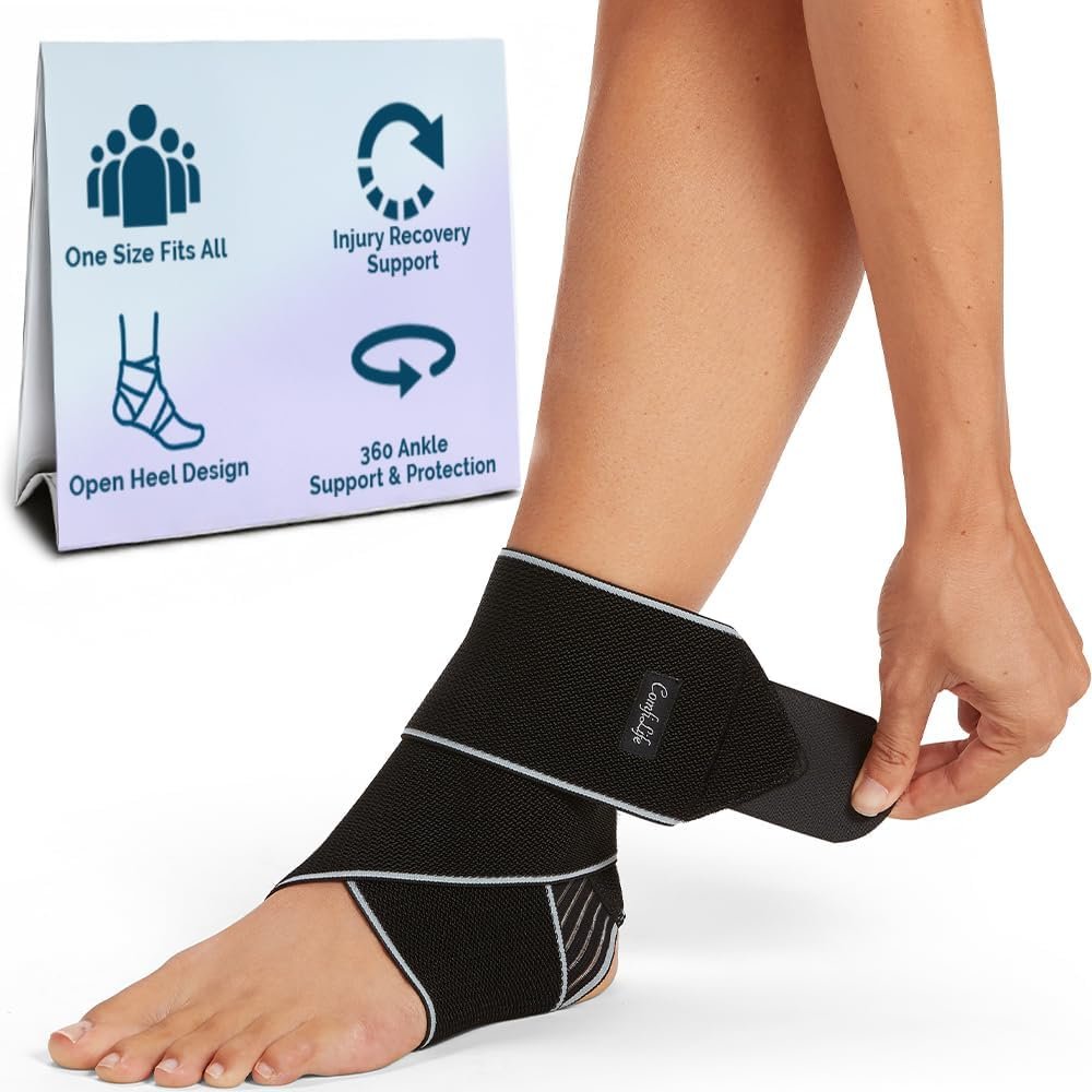 ComfiLife Ankle Brace for Men & Women, Orthopedic Brace – Adjustable Compression Wrap, Ankle Sleeve for Plantar Fasciitis, Tendinitis, Sprain, Swelling, Minor Sprains, Sports, Breathable, One Size