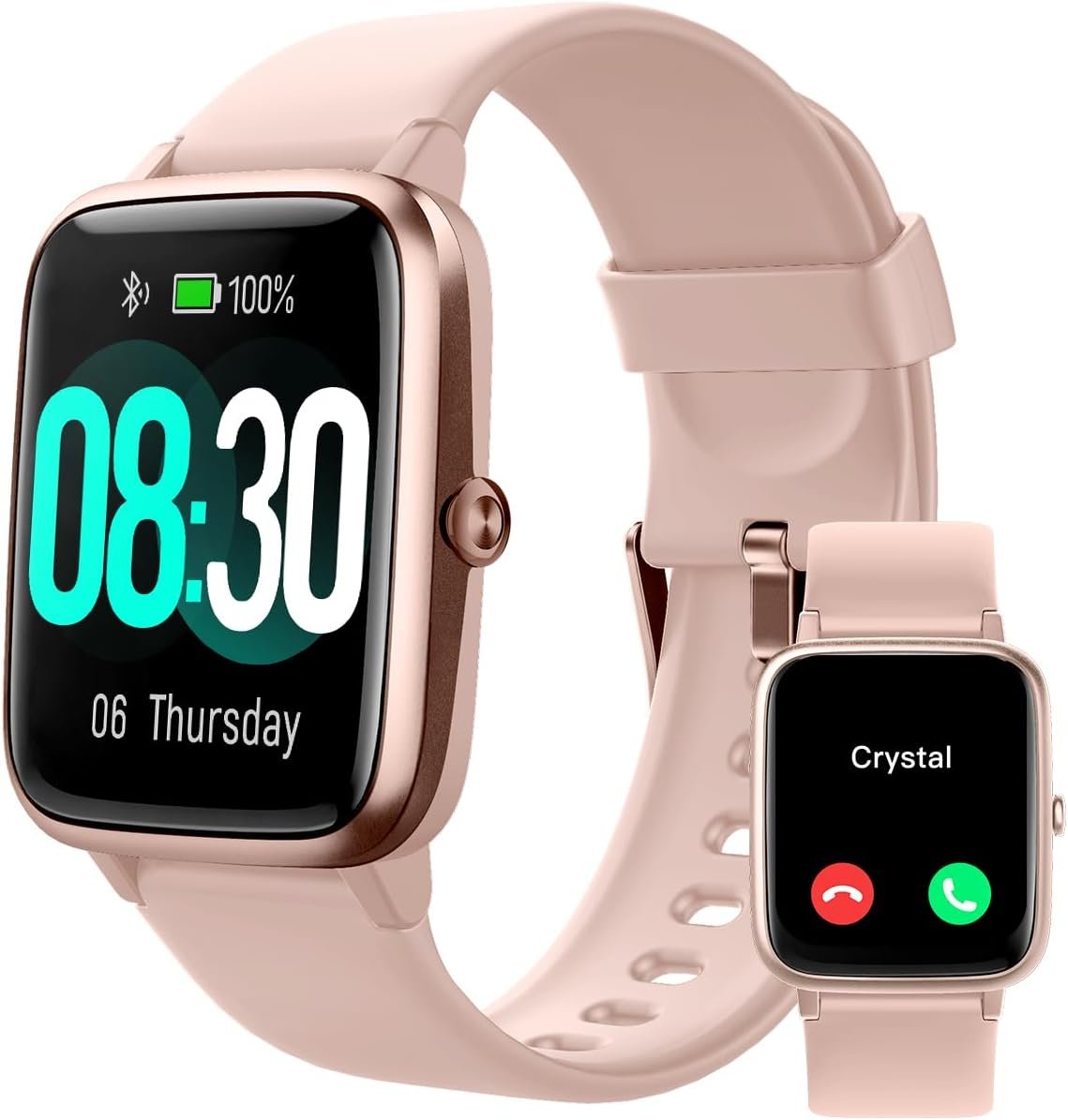 GRV Smart Watches for Women, Answer/Make Calls, 1.8″ HD Smartwatch for iPhone Android Phones, Fitness Watch with Heart Rate/Sleep/Stress Monitor Steps Calories Counter, IP68 Waterproof (Pink)