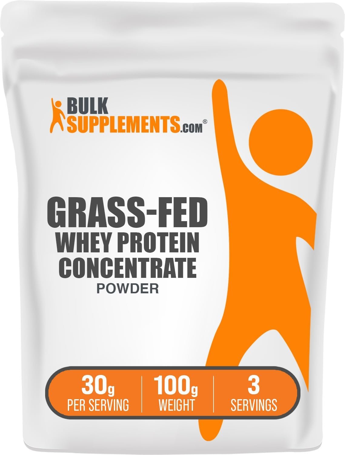 BulkSupplements.com Grass Fed Whey Protein Powder – Whey Protein Concentrate Powder – Unflavored & Gluten Free, 30g per Serving, 100g (3.5 oz) (Pack of 1)