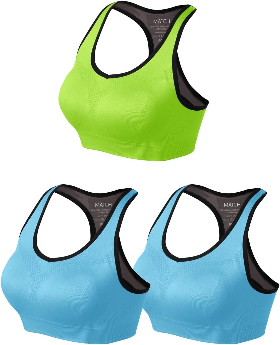 Match Women’s Seamless Racerback Sports Bra with Removable Pads Strappy Workout Bra Top for Yoga Gym Running Fitness