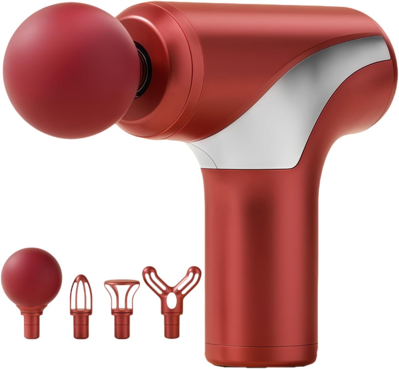 Mini Massage Gun, Handheld Deep Tissue Massager with 6 Speeds, Quiet Portable Palm Massager for Muscle Relaxation, Includes 4 Massage Heads, USB-C Rechargeable, Red & Black (Red)
