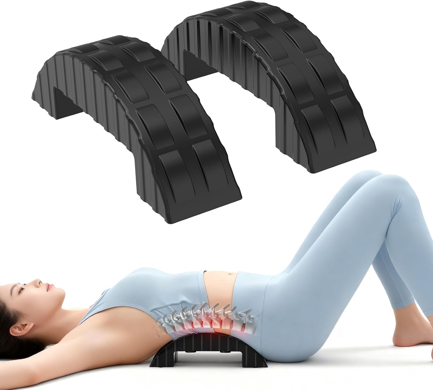 Back Stretcher for Lower Back Pain Relief–Lumbar&Neck Traction Device for Spinal Decompression,Lumbar Board for Back Muscle Relaxation,Ergonomic Design with Anti-Slip Rubber Pads
