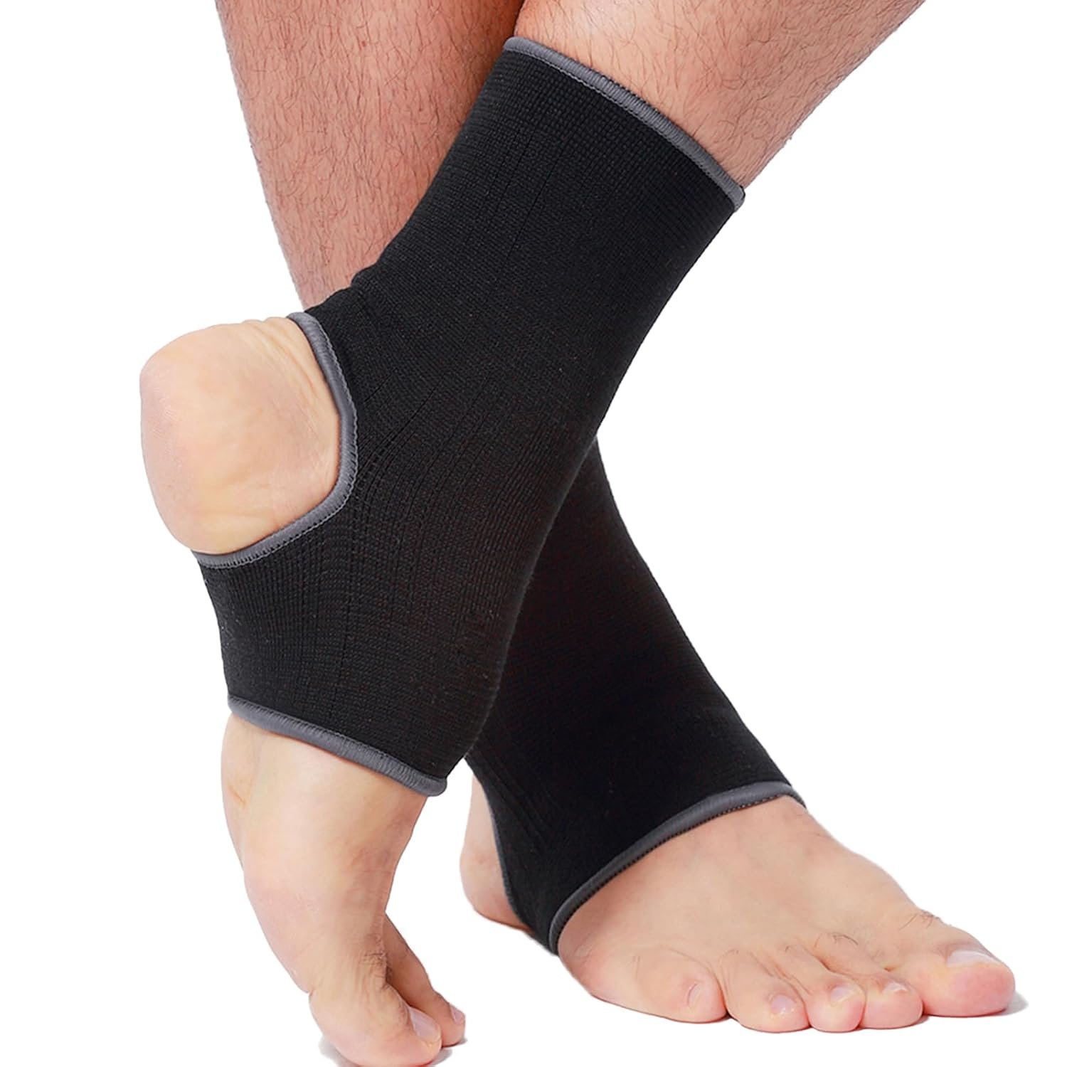 NeoTech Care Ankle Support Sleeve – Open Heel, Light, Elastic & Breathable Knitted Fabric – Medium Compression – For Men, Women, Kids – Right or Left Foot (Black Color, Size M, 1 Pair)