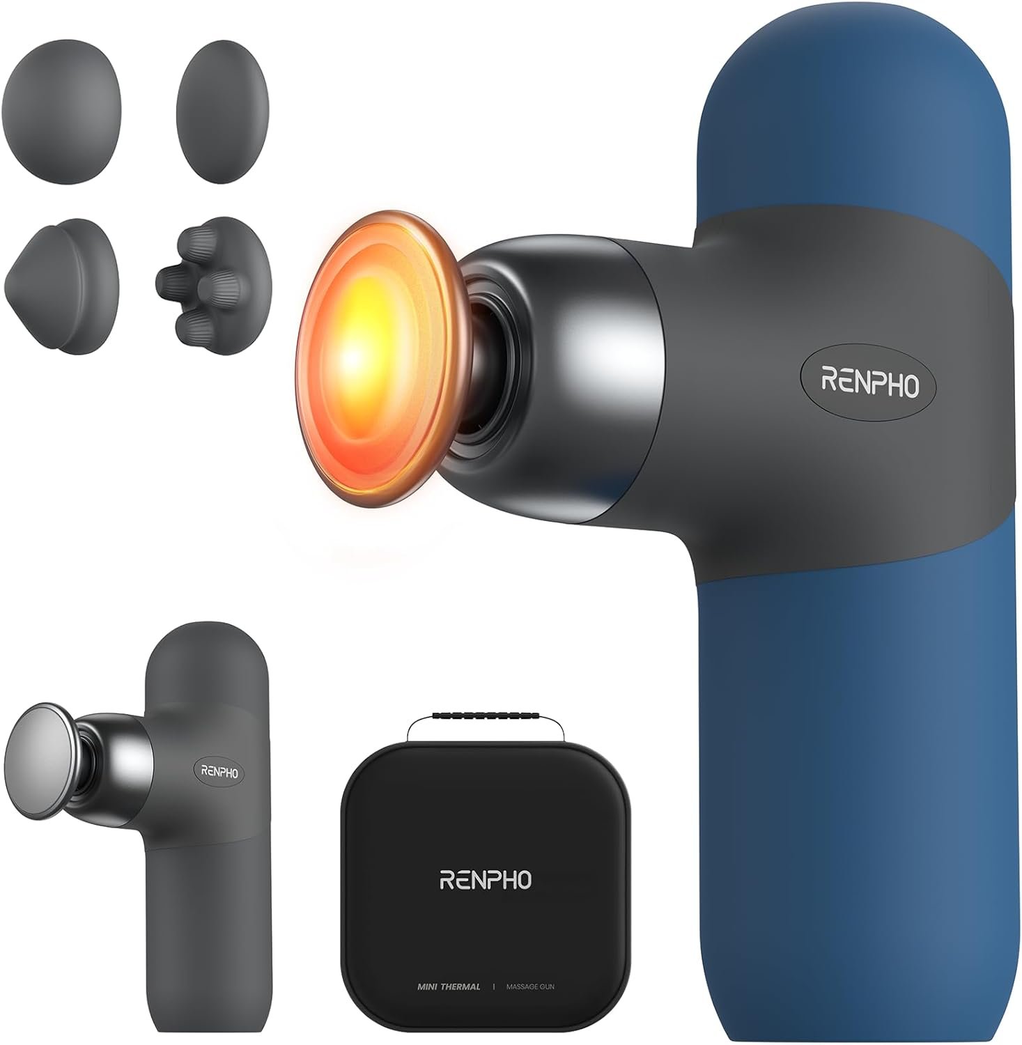 RENPHO Mini Thermal Massage Gun with Heat, Fathers Day Dad Gifts, Portable Deep Tissue Percussion Massager with 4 Heads for Neck & Back Comfort, Ultra-Quiet for Home, Office & Travel, Carry Case