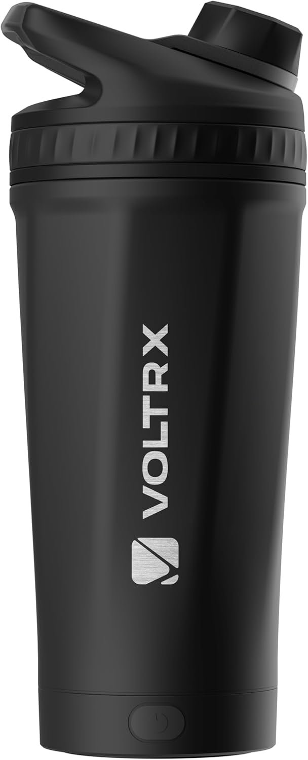 VOLTRX ChillMix Shaker Bottle Insulated Stainless Steel – USB C Rechargeable Electric Protein Shake Mixer, Shaker Cups for Protein Shakes and Meal Replacement, Obsidian Black, 16 oz