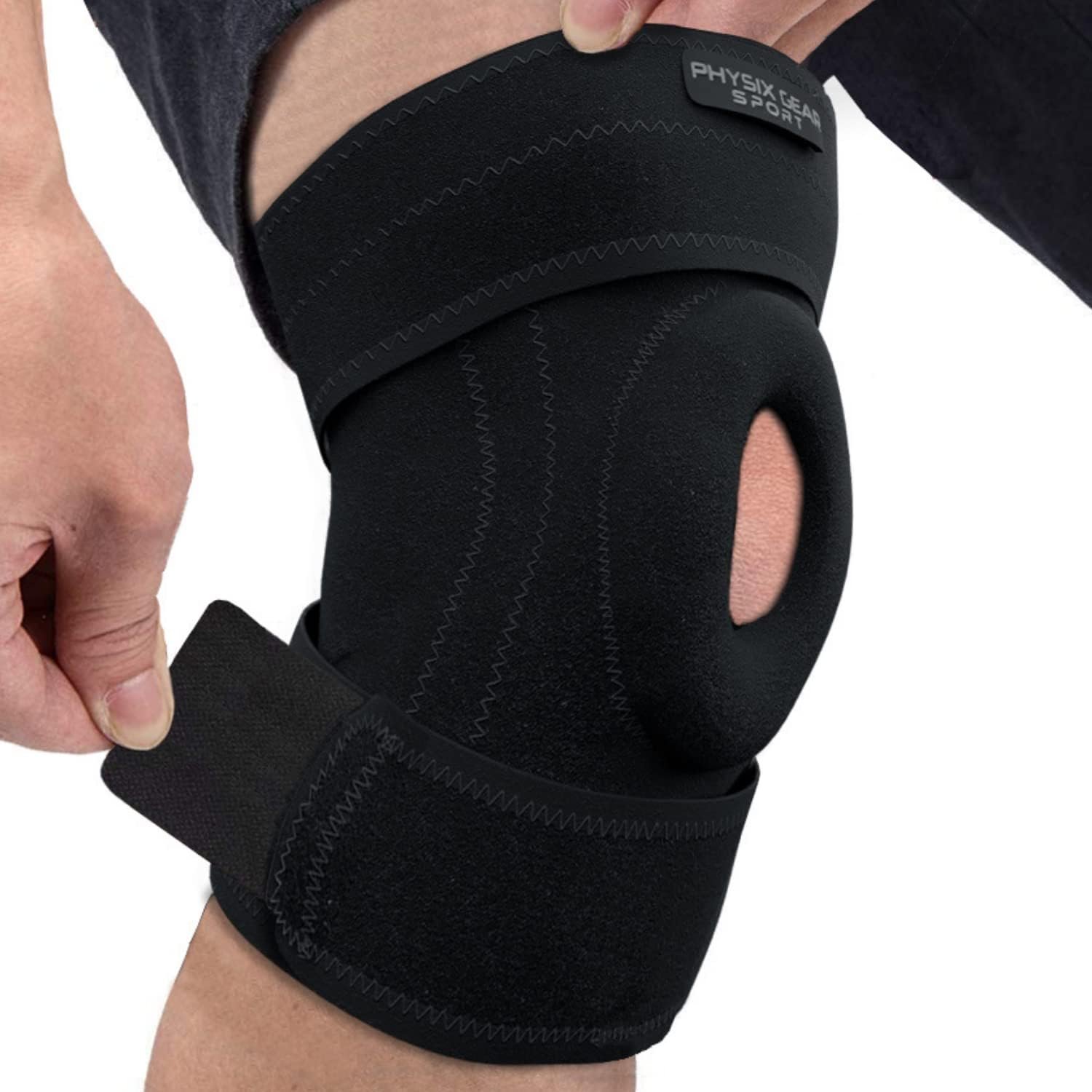 Physix Gear Knee Brace for Men & Women – Adjustable Patella Compression Knee Support for Arthritis, ACL & MCL, Meniscus Tear, Plus Size Knee Brace w/Side Stabilizers, Knee discomfort Recovery