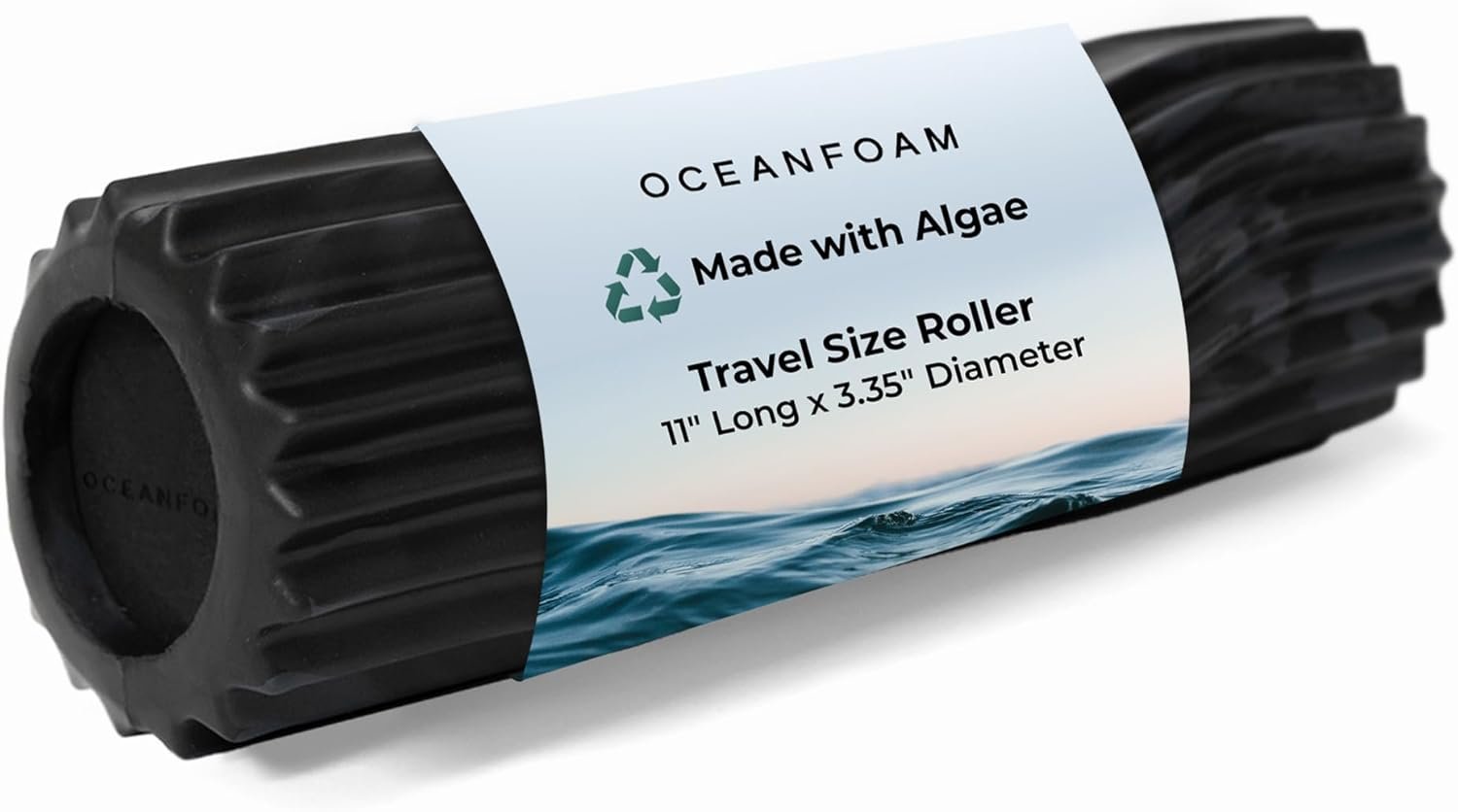 Oceanfoam Ripple Travel Foam Roller (11″ x 3.35″) Firm Mini Foam Roller for Physical Therapy, Deep Tissue Massage, Back Pain – High Density, Wave Textured – Yoga, Exercise (Black & Charcoal Marbled)