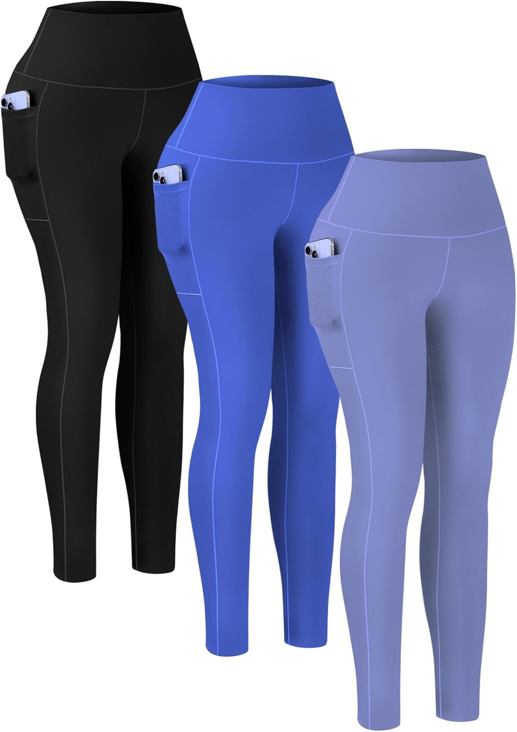 3 Pack Leggings with Pockets for Women High Waisted Tummy Control Workout Leggings Yoga Pants