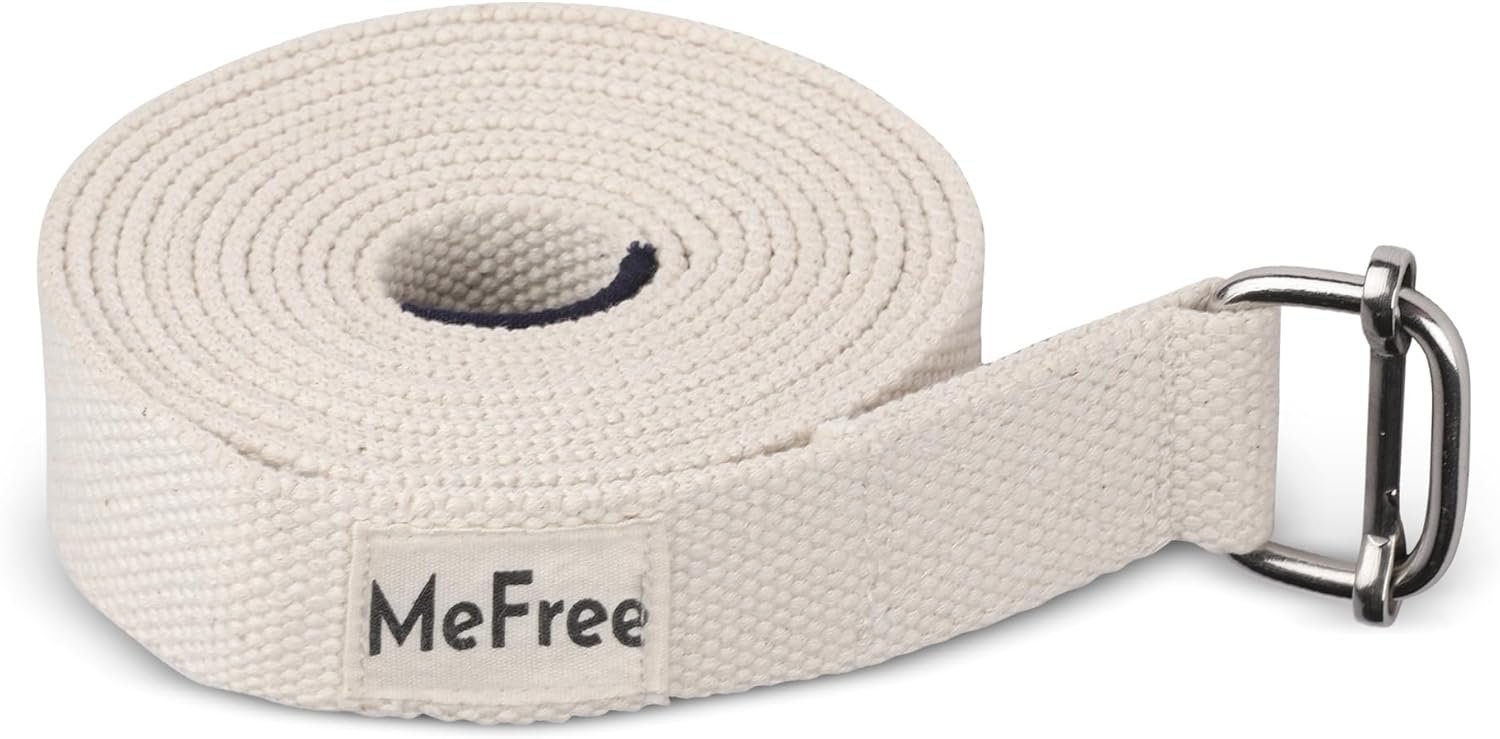 MeFree Organic Cotton Workouts Unisex Yoga Straps Belt – Exercise & Fitness for Stretching all Asanas – Strong Strap with Metal Sliding Bar Buckle