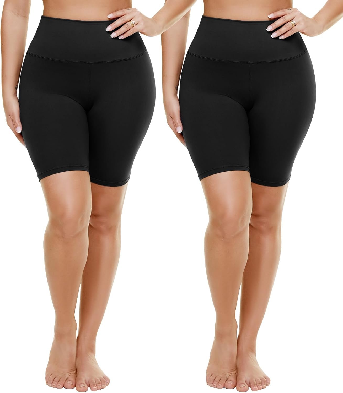 TNNZEET 2 Pack Plus Size Biker Shorts for Women – 8″ Black High Waisted Tummy Control Spandex Workout Shorts (XL-4XL)