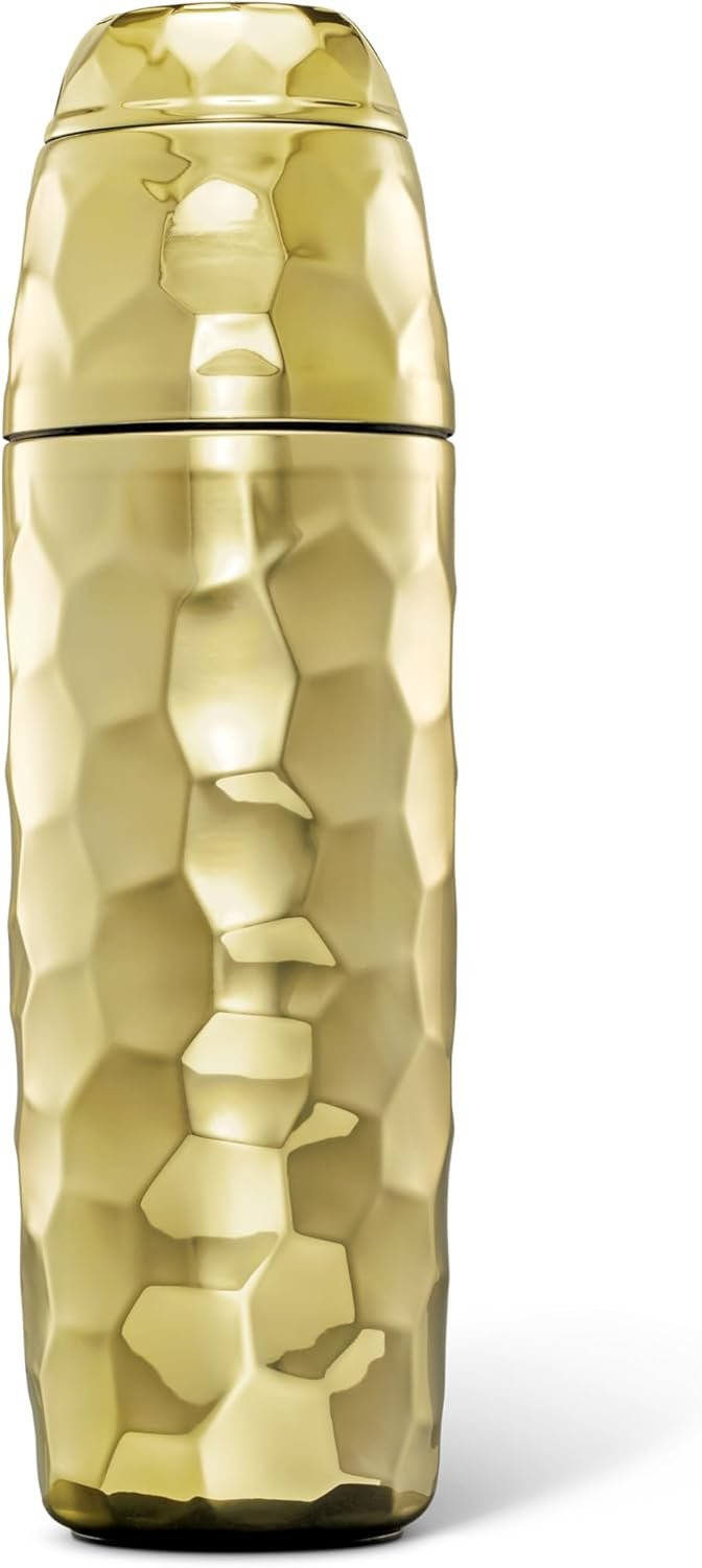 HexClad 25 oz Cocktail Shaker, Vacuum Insulated Bar Shaker with Built-In Jigger & Strainer, Leak-Proof, PVD Finish (Gold)