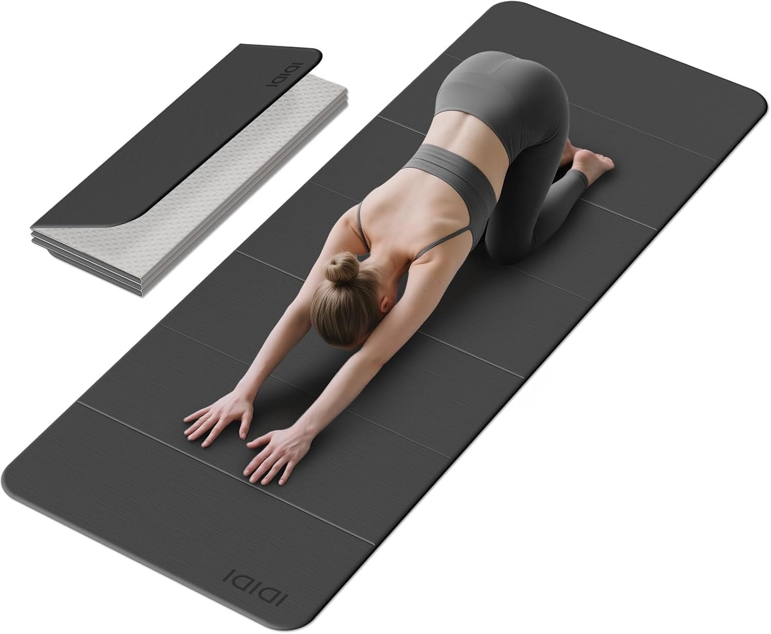 Foldable Extra Large Yoga Mat 74″×31.5″, 8mm Double-Sided Non Slip Lightweight Fitness Mat for Man & Woman, Portable for Home Studio & Travel