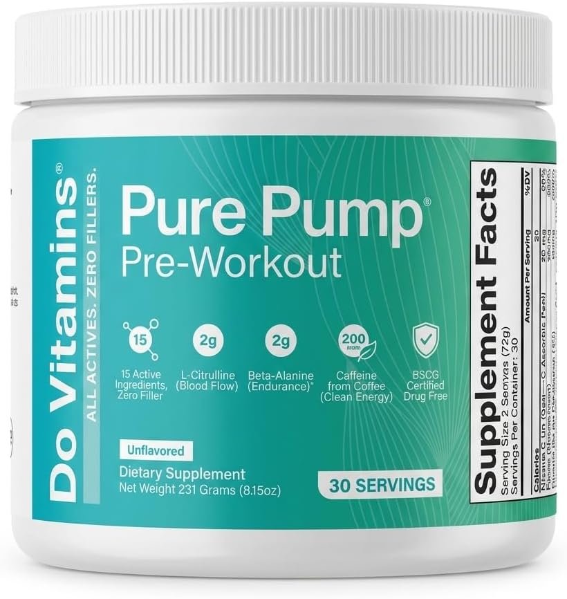 Do Vitamins PurePump Clean Pre Workout Powder for Men & Women – Preworkout with Creatine BCAA – Clean Energy Pre-Workout – All Actives. Zero fillers. Keto Vegan Paleo Unflavored 30 Servings