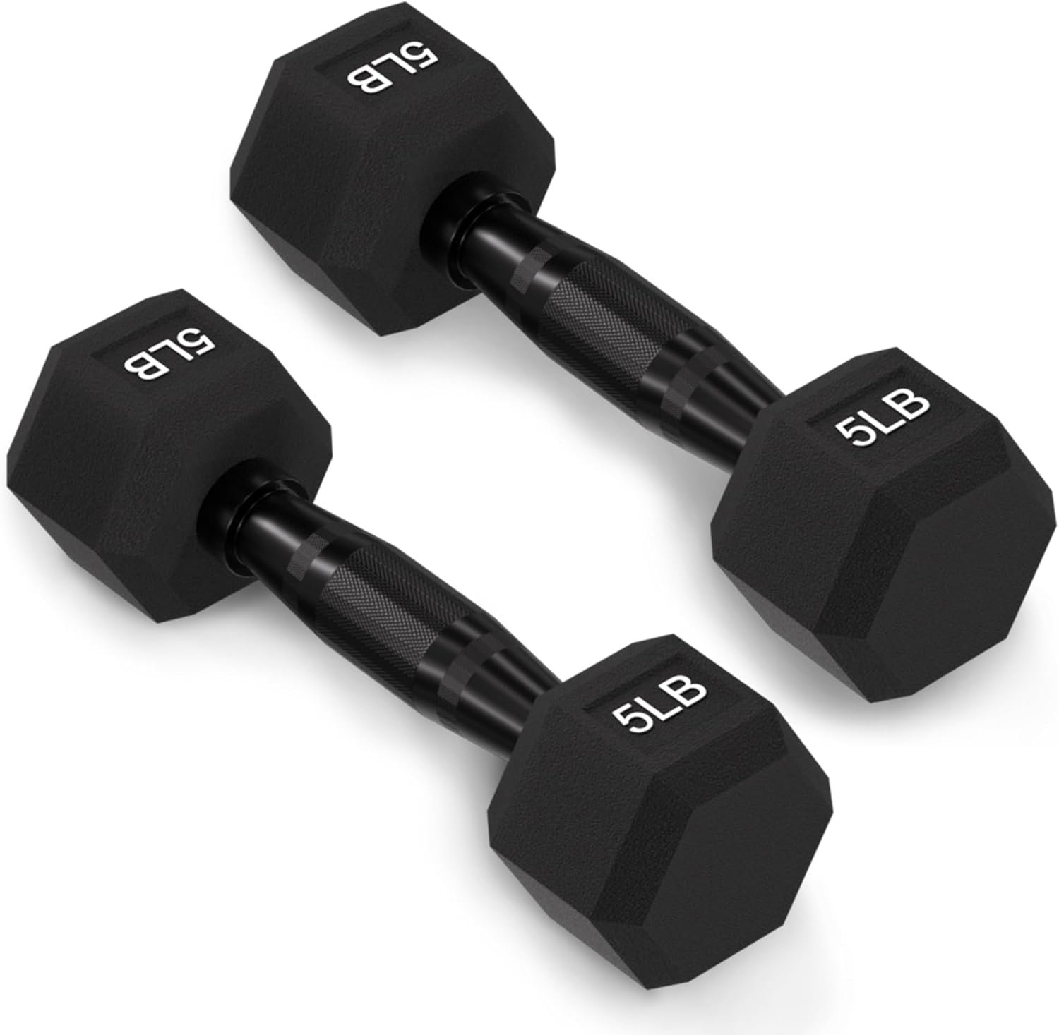 Fitvids Rubber Encased Exercise & Fitness Hex Dumbbell, Hand Weights with Anti-Slip Metal Handle for Home Gym, Multiple Sizes
