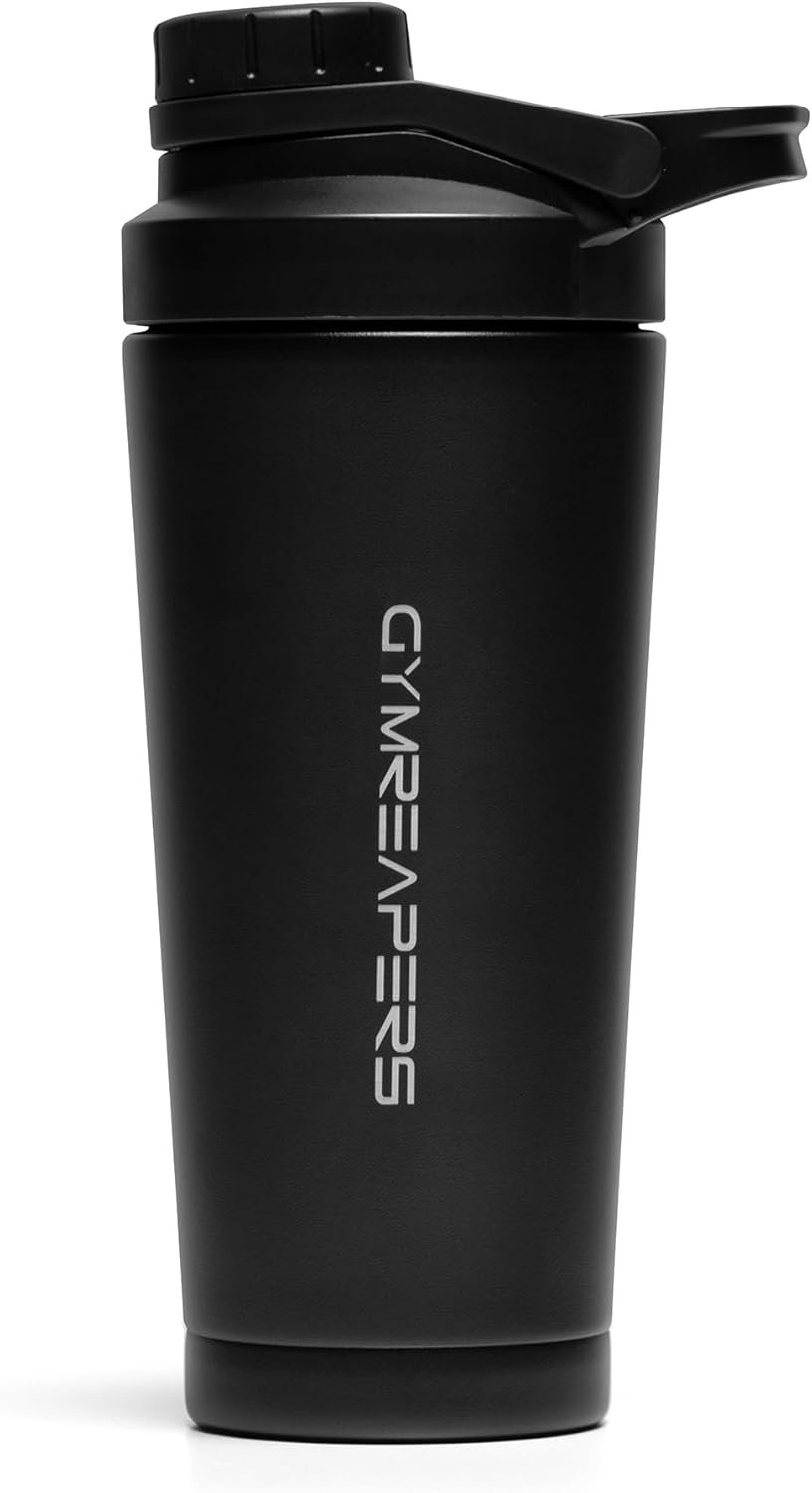 Gymreapers Stainless Steel Protein Shaker Bottle – Double Wall Insulated, Leak Proof, BPA-Free Metal Vacuum Blender Cup For Gym, Sports, Pre & Post-Workout Cold Hydration – 26 OZ (Black)