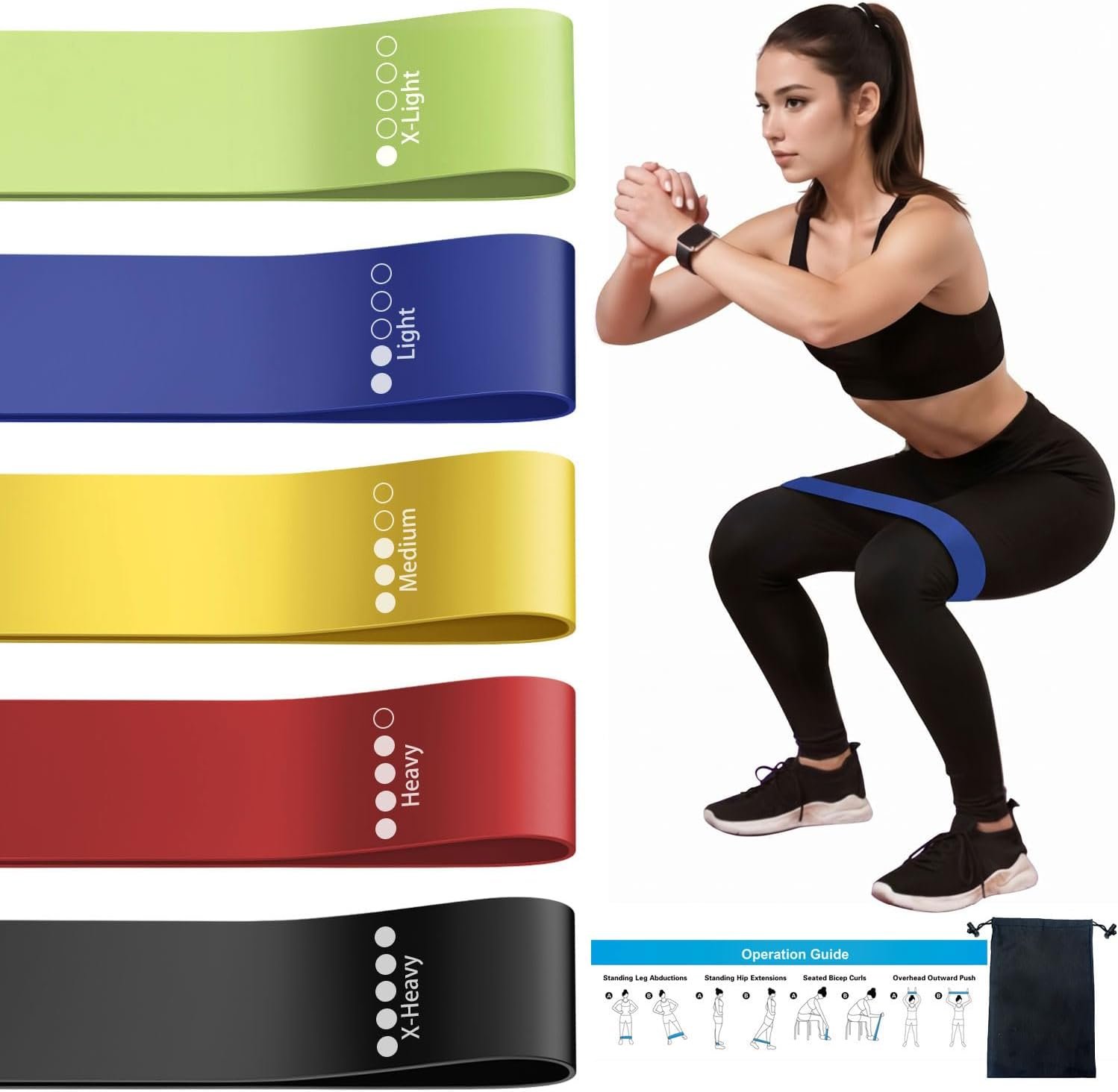 Resistance Loop Exercise Bands for Home Fitness, Yoga Pilates, Stretching, Strength Training, and Physical Therapy – Elastic Bands Set Workout Bands for Women&Men (5pcs Set)