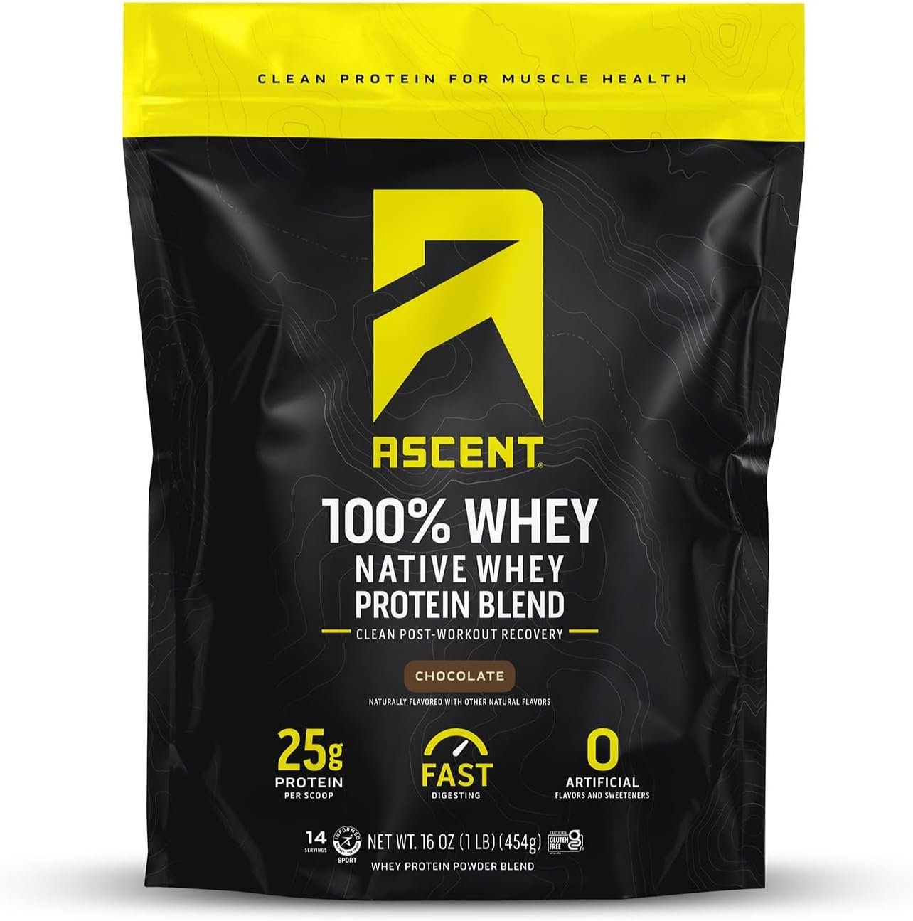 Ascent 100% Whey Protein Powder – Post Workout Whey Protein Isolate, Zero Artificial Flavors & Sweeteners, Gluten Free, 5.5g BCAA, 2.6g Leucine, Essential Amino Acids, Chocolate 1 lb