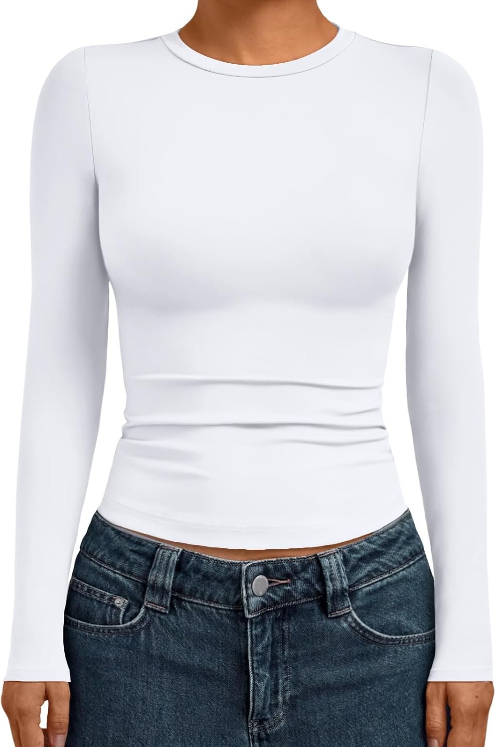 AUTOMET Womens Crew Neck Long Sleeve Slim Fit Compression Underscrubs Tops