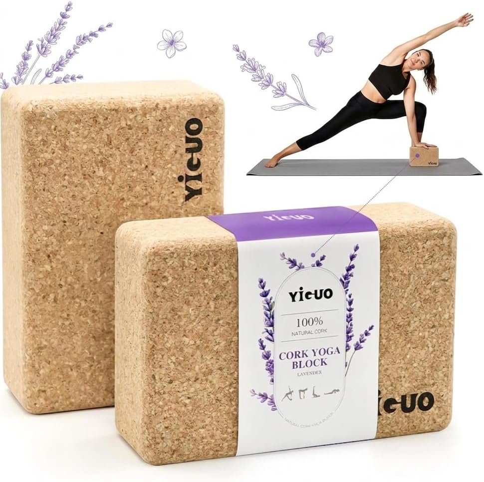 YIGUO 2 Pack Cork Yoga Blocks | Natural Eco-Friendly High Density Non-Slip Yoga Blocks for Women & Men | 9x6x3 Inches for Yoga, Pilates, Stretching