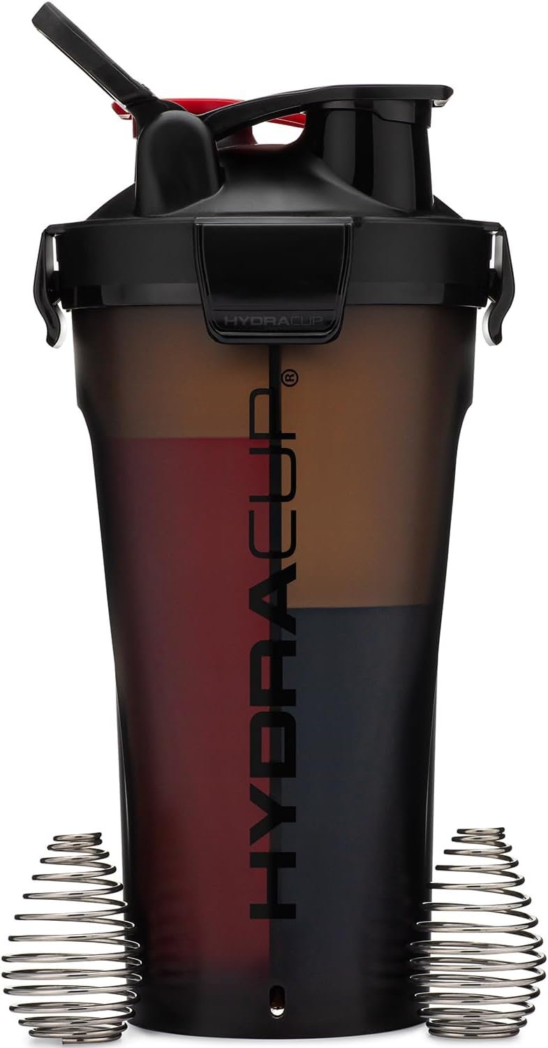 Hydra Cup DualShaker Pro 32 oz Shaker Bottle for Protein Shakes, Shaker Cup w/Handle & Ball Blender Whisks, Dual Mixing Shaker Bottle with Storage, 2 in 1, for Travel To Go, BPA Free (Black)