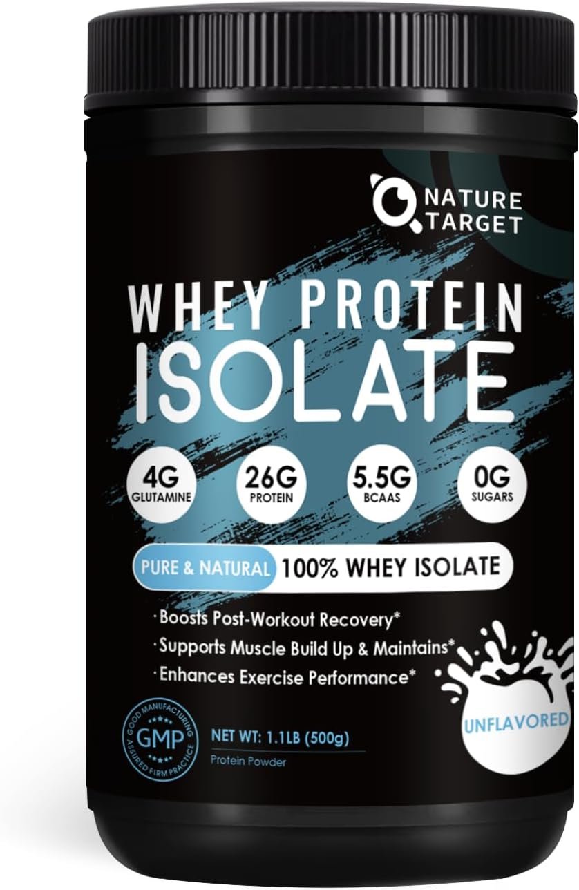NATURE TARGET Unflavored Whey Protein Isolate – 26g Protein, 0g Sugar, Keto Friendly – No rBGH, Grass Fed – Perfect for Coffee, Baking & Smoothies – 1.10 LB (16 Servings)