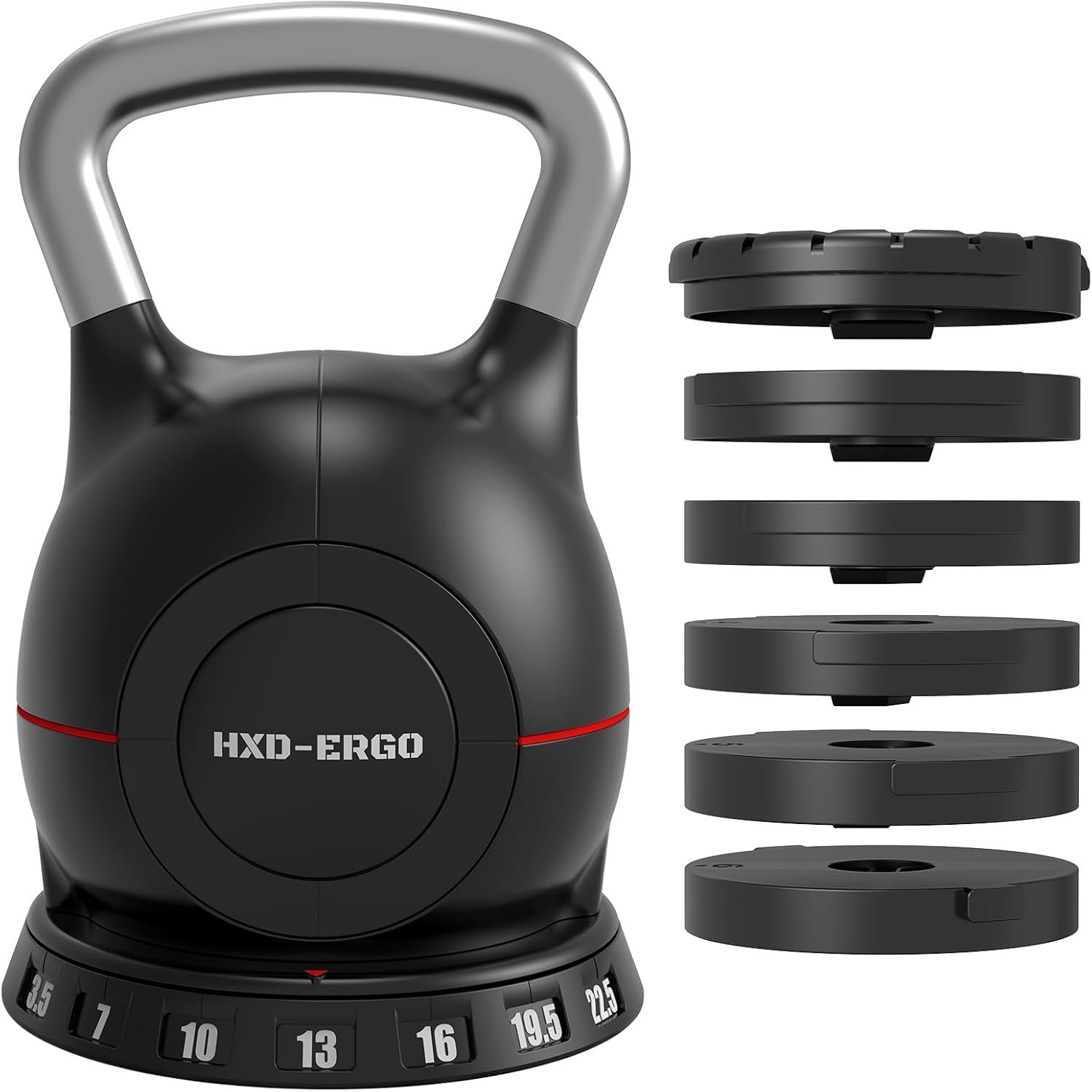HXD-ERGO Adjustable Kettlebell Weight Set-Quickly Adjusts Weights, Comfortable Grip, Ergonomic Kettlebell Sets For Home Gym