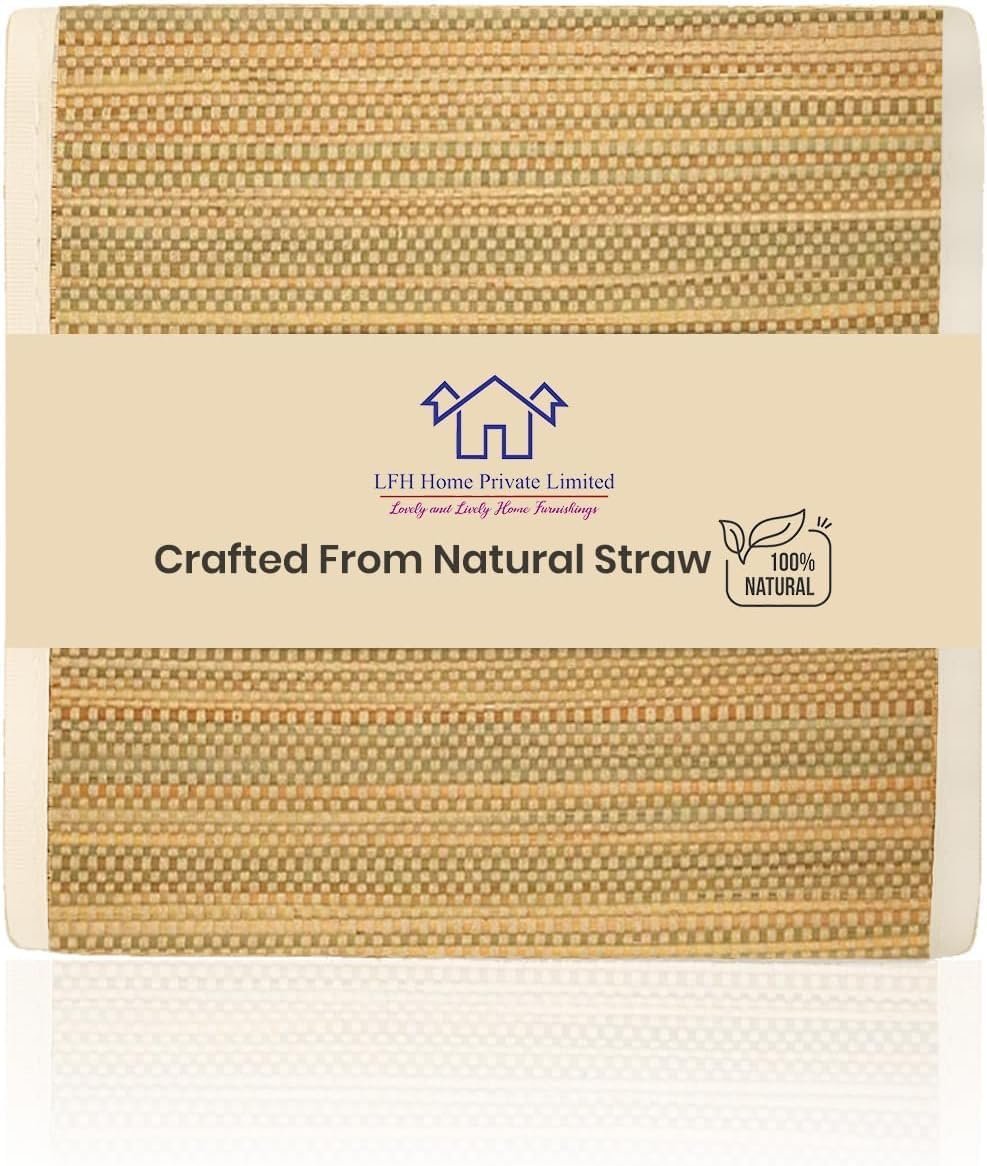 LFH Home Handmade Straw Yoga Mat For Exercise, Workout, Fitness – Perfect Heavy Quality Eco Friendly Natural Straw Reversible Yoga Mat for Men & Women – 72×24 Inch