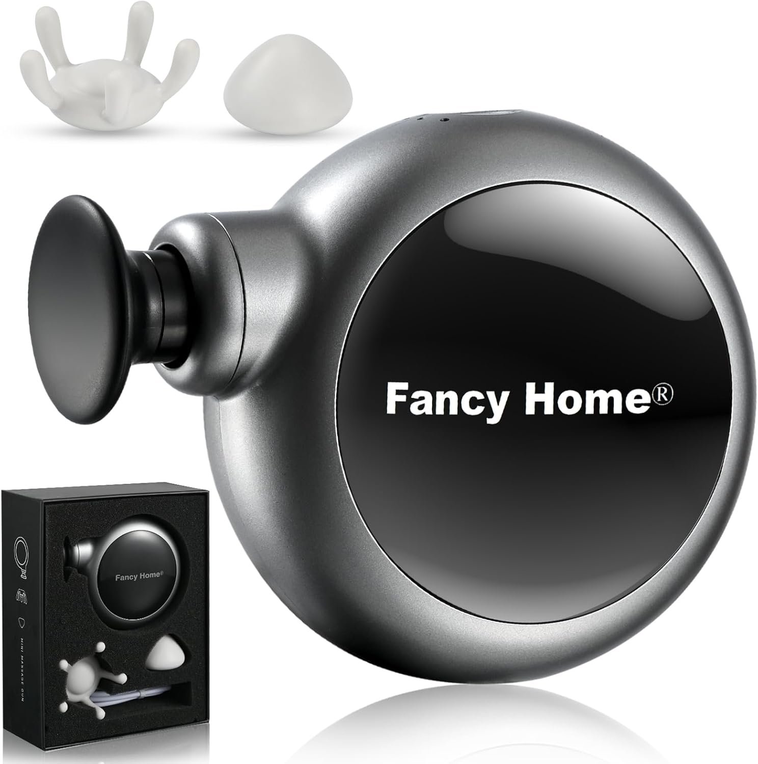 Fancy Home® Mini Massage Gun – Palm Sized Deep Tissue Massager Gun, Unique Small Hand Massager for Circulation, Cordless Powerful 3200 RPM | Ultra Quiet | Travel Friendly （Black Grey） Father’s Day