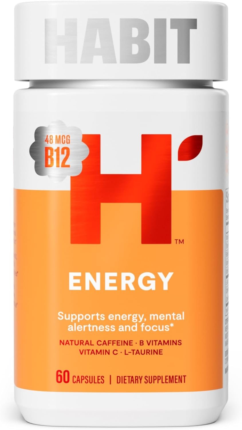 Habit Energy Supplement (60 Capsules) – New Look, Supports Energy, Alertness and Focus, Natural Caffeine, Vitamins B & C, Green Tea Extract, Vegan, Non-GMO (1 Pack)