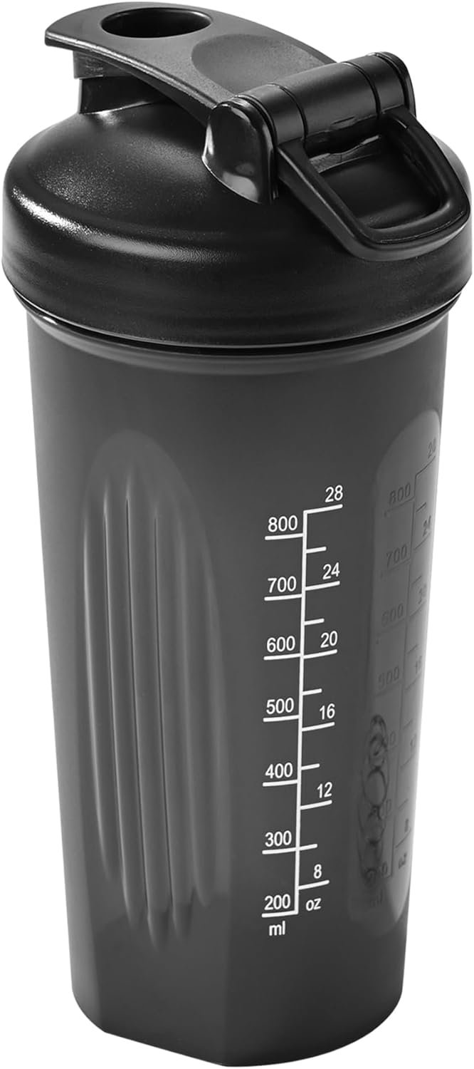 Fox Run Large Black Blender Bottler, 28 oz Shaker Bottle with Stainless Steel Ball Whisk and Measurements