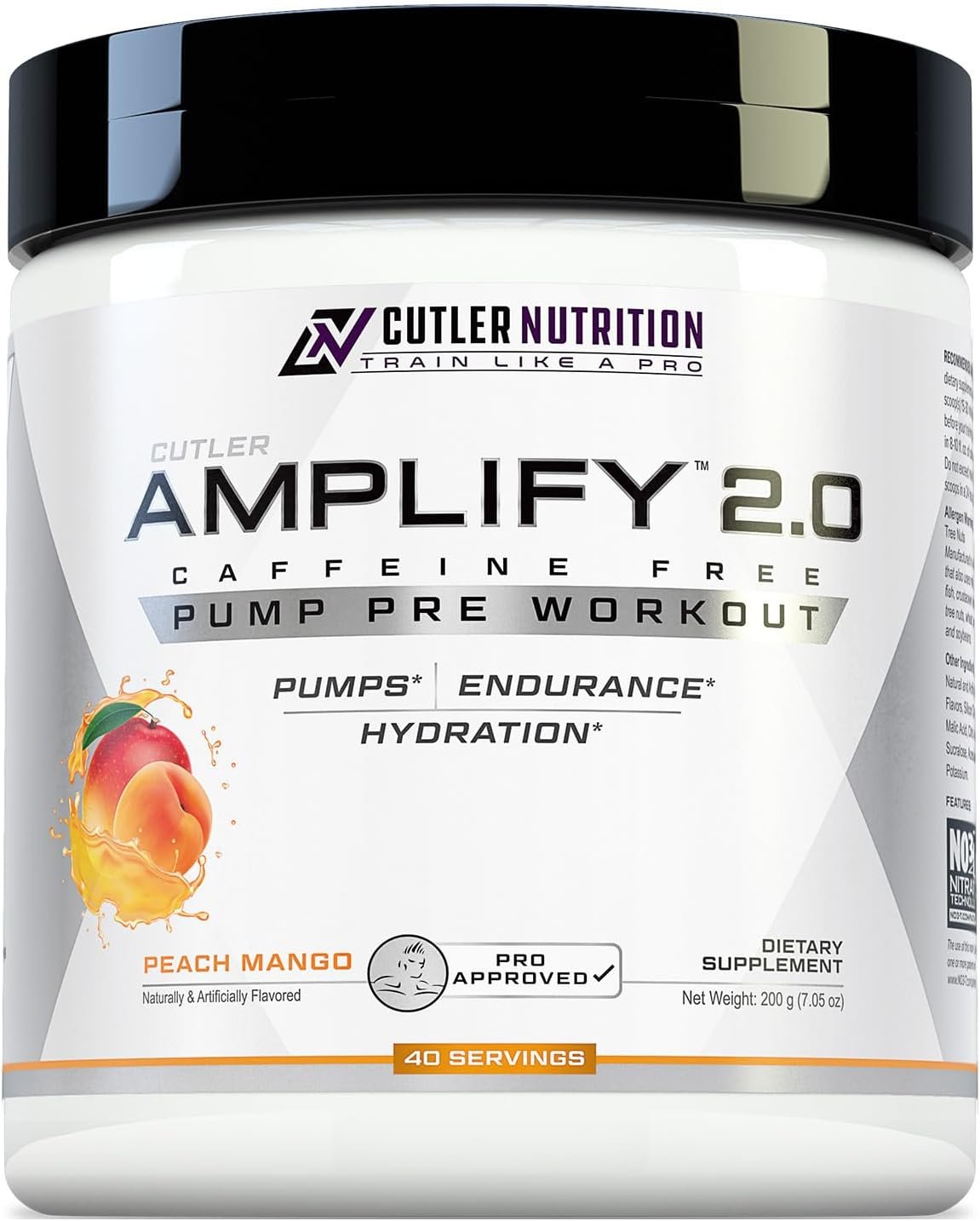 Cutler Nutrition Amplify Pump Pre Workout Caffeine Free Nitric Oxide Booster containing Arginine and Citrulline Pre-Workout for Maximum Pumps | Peach Mango
