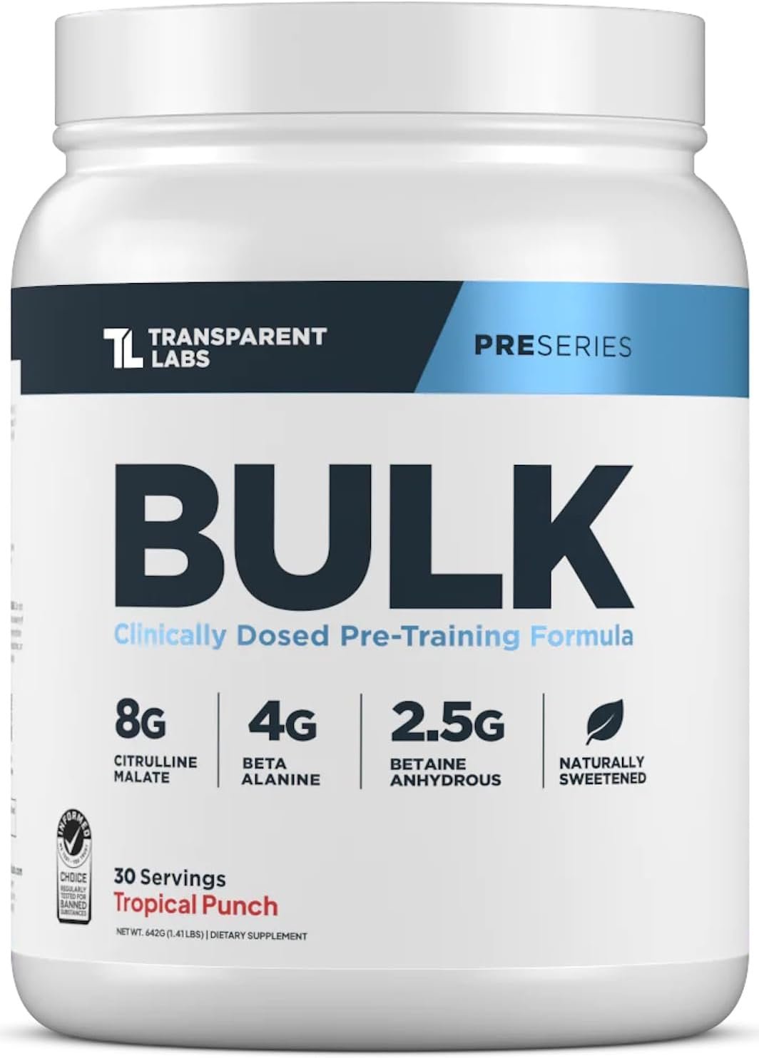 Transparent Labs Bulk Pre Workout Powder – Naturally Sweetened Preworkout for Men & Women, Pre Work Out for Muscle Building & Strength w/Beta Alanine & BetaPure – 30 Servings, Tropical Punch