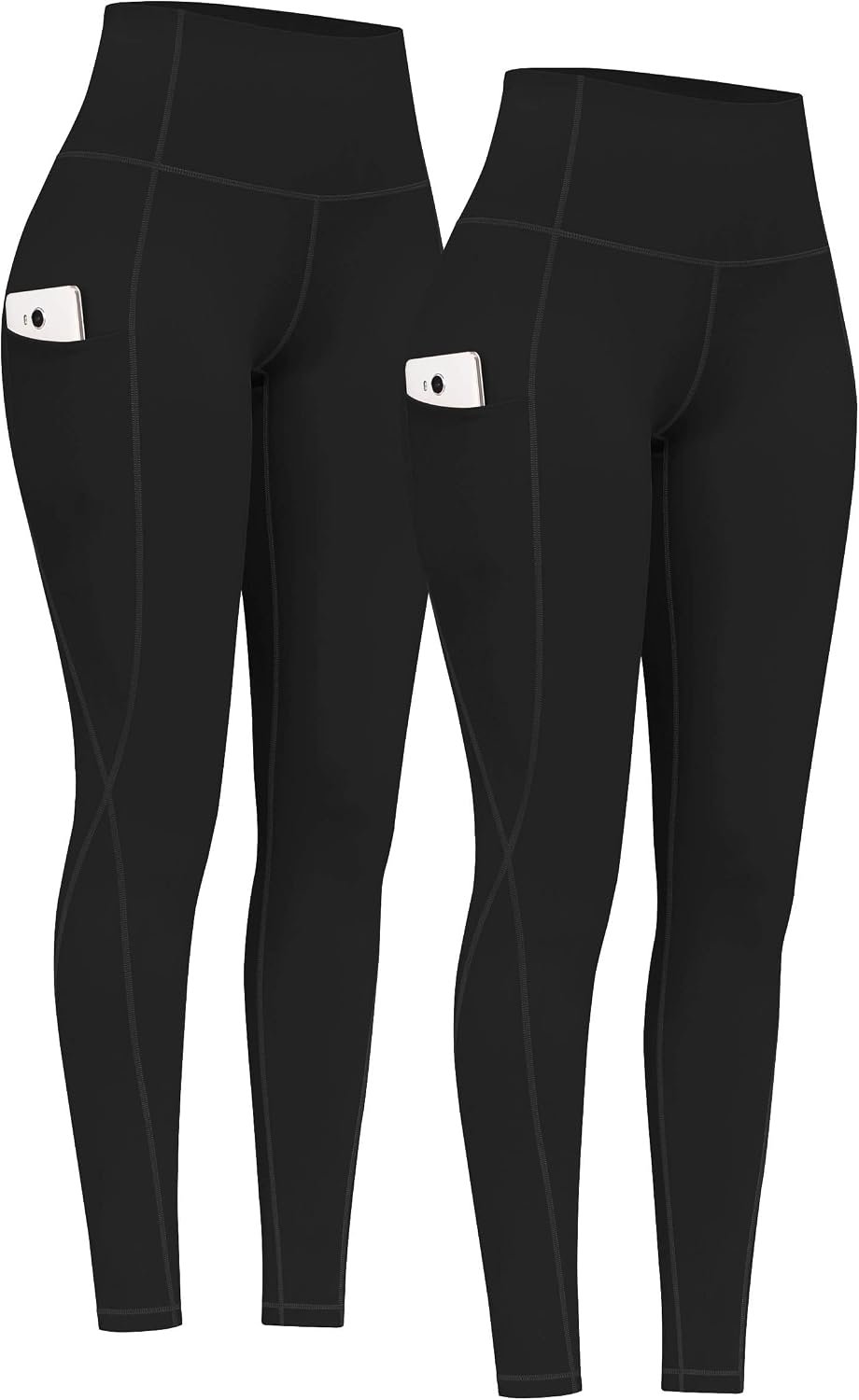 PHISOCKAT 2 Pack High Waist Yoga Pants with Pockets, Tummy Control Leggings, Workout 4 Way Stretch Yoga Leggings