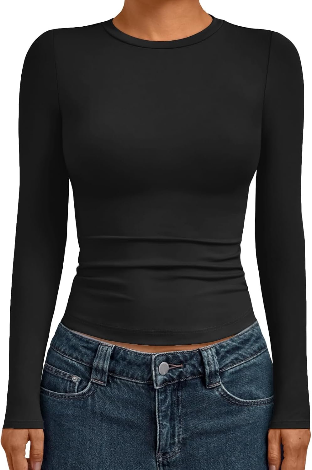 AUTOMET Womens Crew Neck Long Sleeve Slim Fit Compression Underscrubs Tops