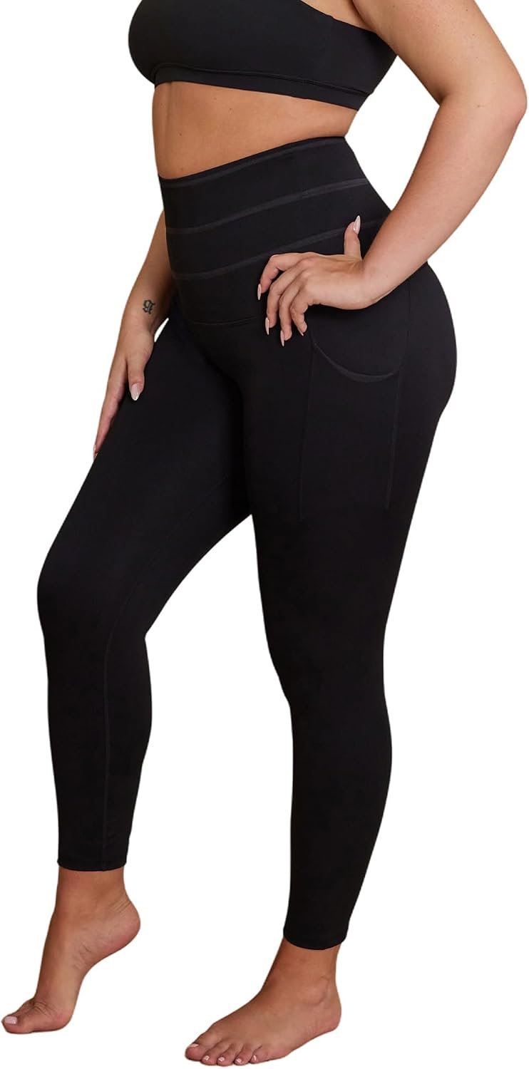 AKARA Postpartum Tummy Control Leggings for Women – No Roll Down Leggings – Two Pockets Three Tier High Waist Band Yoga Pants