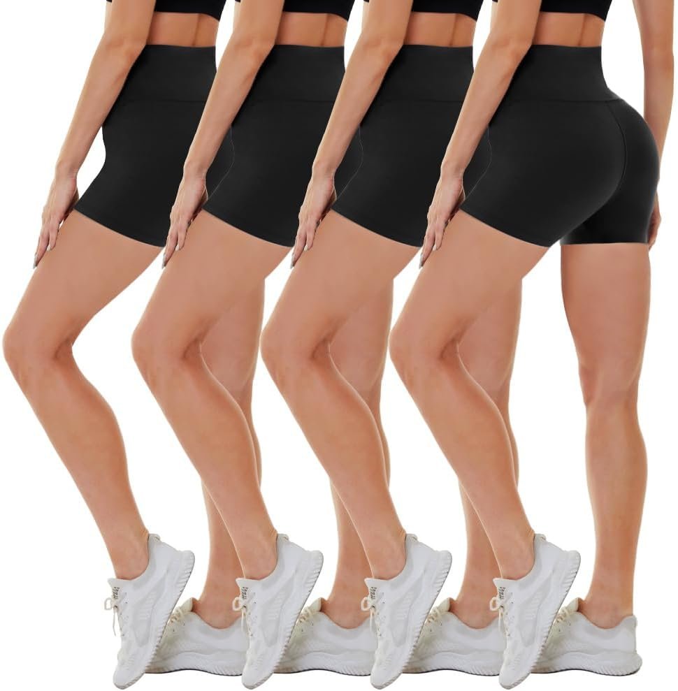 CAMPSNAIL 4 Pack Biker Shorts for Women High Waist – 5″/8″ Tummy Control Soft Athletic Yoga Workout Running Gym Shorts