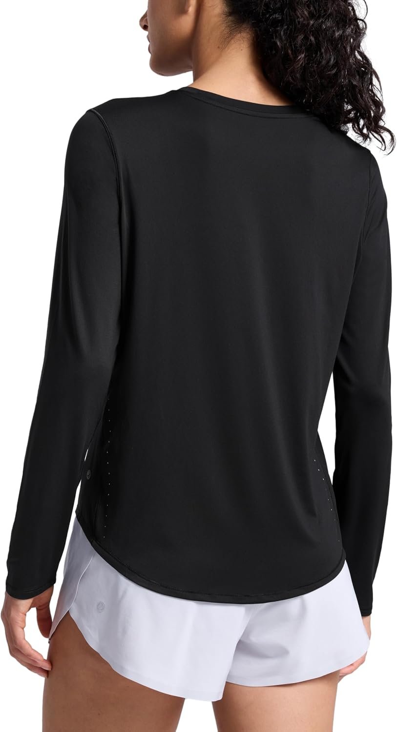 CRZ YOGA Lightweight Workout Long Sleeve Shirts for Women – Gym Running Fall Athletic Training T-Shirts High Neck Tops