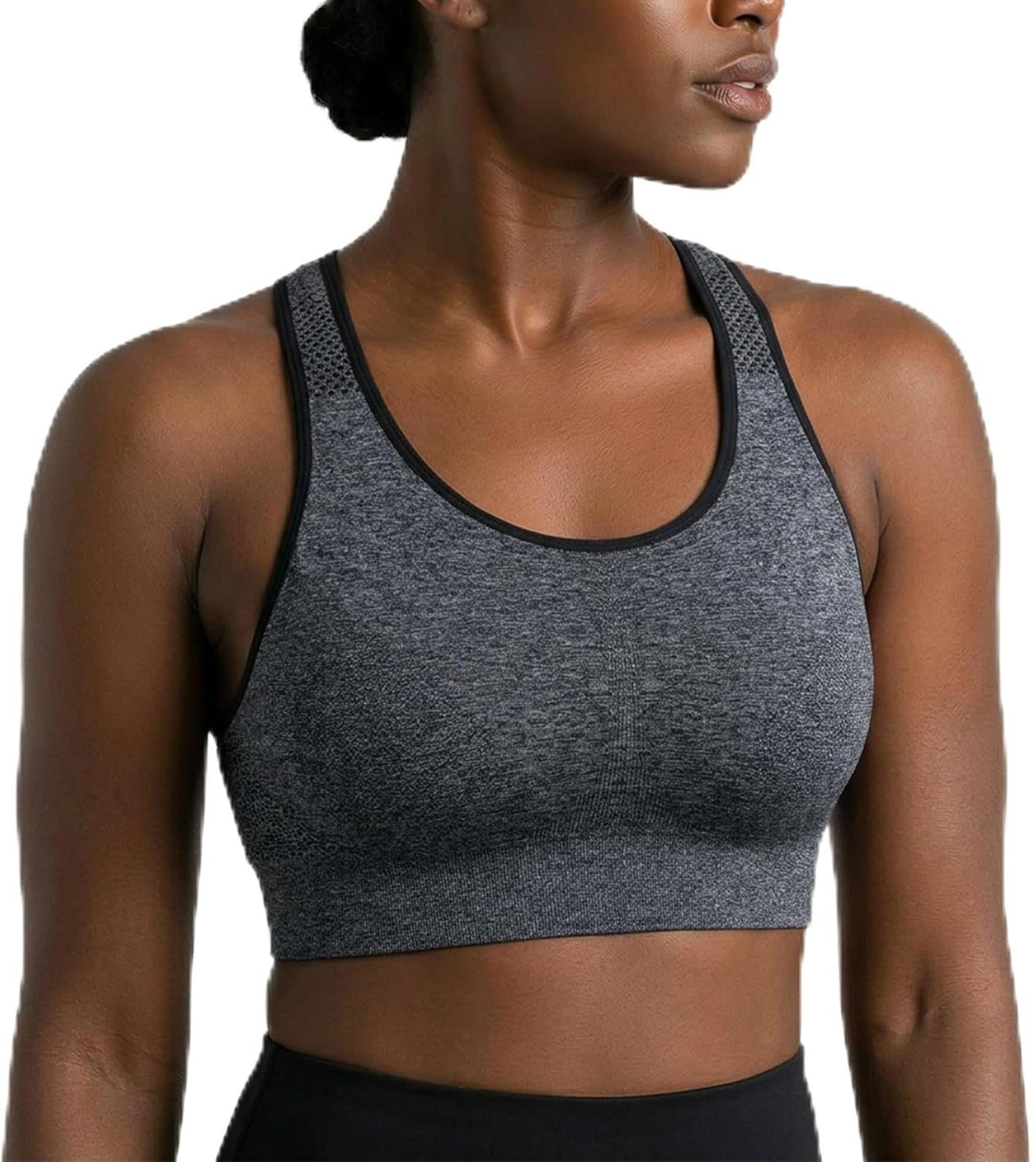 Under Control Plus Size Sport Bras for Women Large Bust Seamless Racerback Padded Yoga Workout Bras Black White Pack 1X-2X-3X