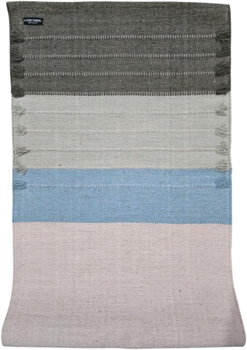 Indian Handmade100 % Organic Anti Skid Multi Colour Cotton Yoga Mat – Eco-Friendly Hand-Woven Rug – Non-Slip & Thick (24”x72”x5mm) for Hot yoga & Everyday Fitness at Home – Comfortable & Foldable Extra-Long Mat
