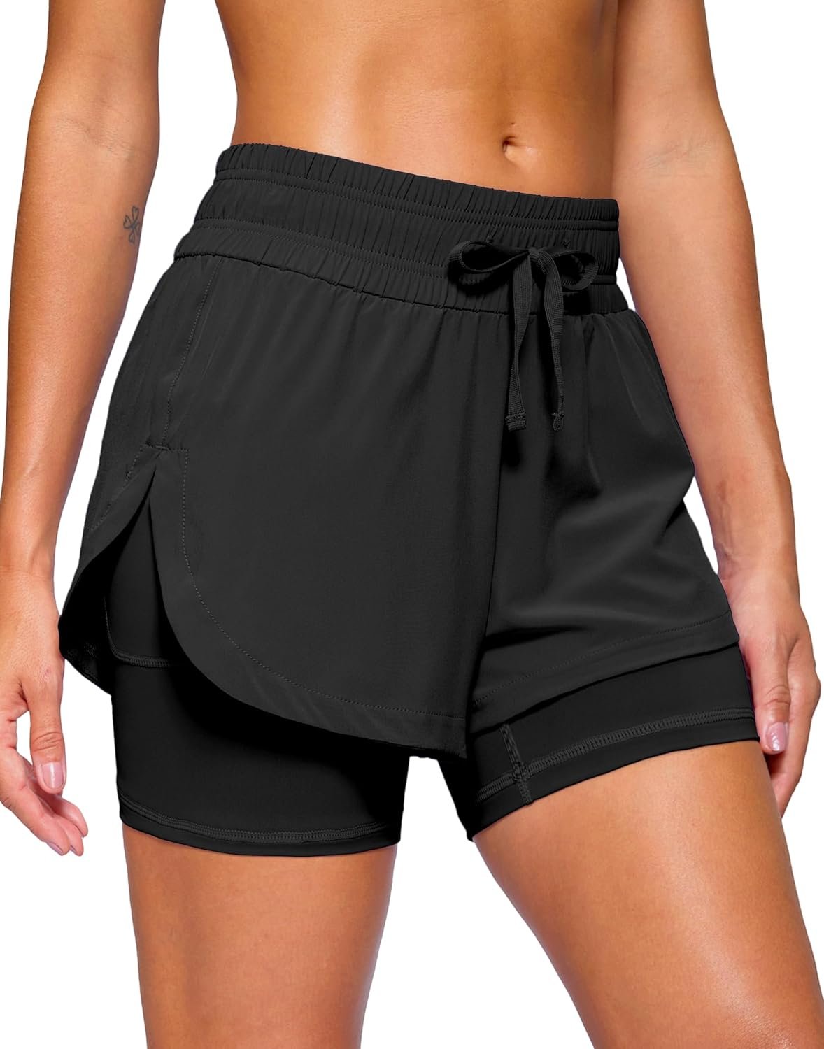 Soothfeel Women’s 2 in 1 Running Shorts 5″ Athletic Shorts High Waisted Workout Gym Tennis Exercise Shorts with Liner Pocket