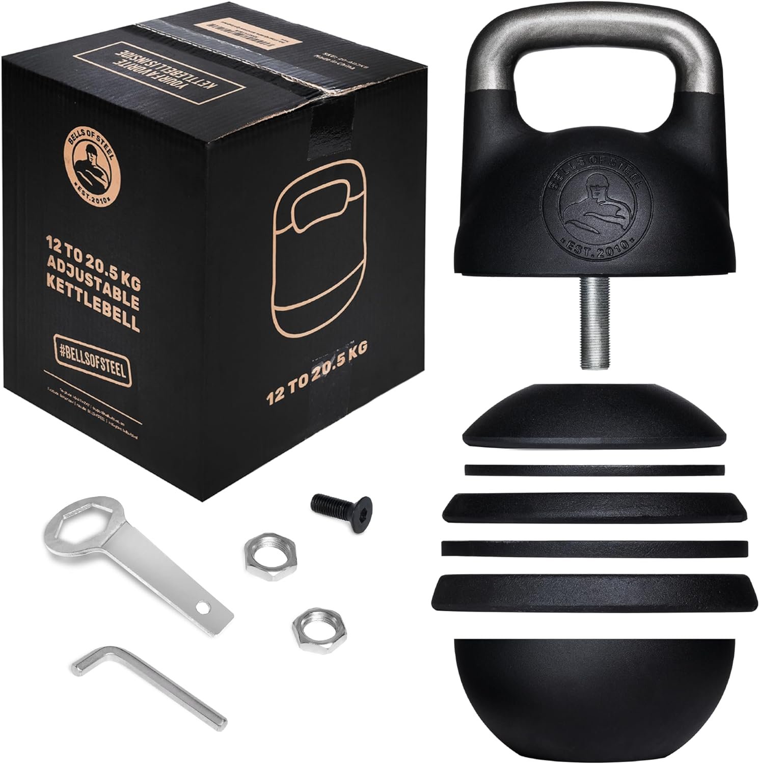 Adjustable Kettlebell Set [Bells of Steel] Kettle Bell Weight Set, Steel Shell, Internally-Loaded for Full Body Workouts, Competition Standard 35mm Handle