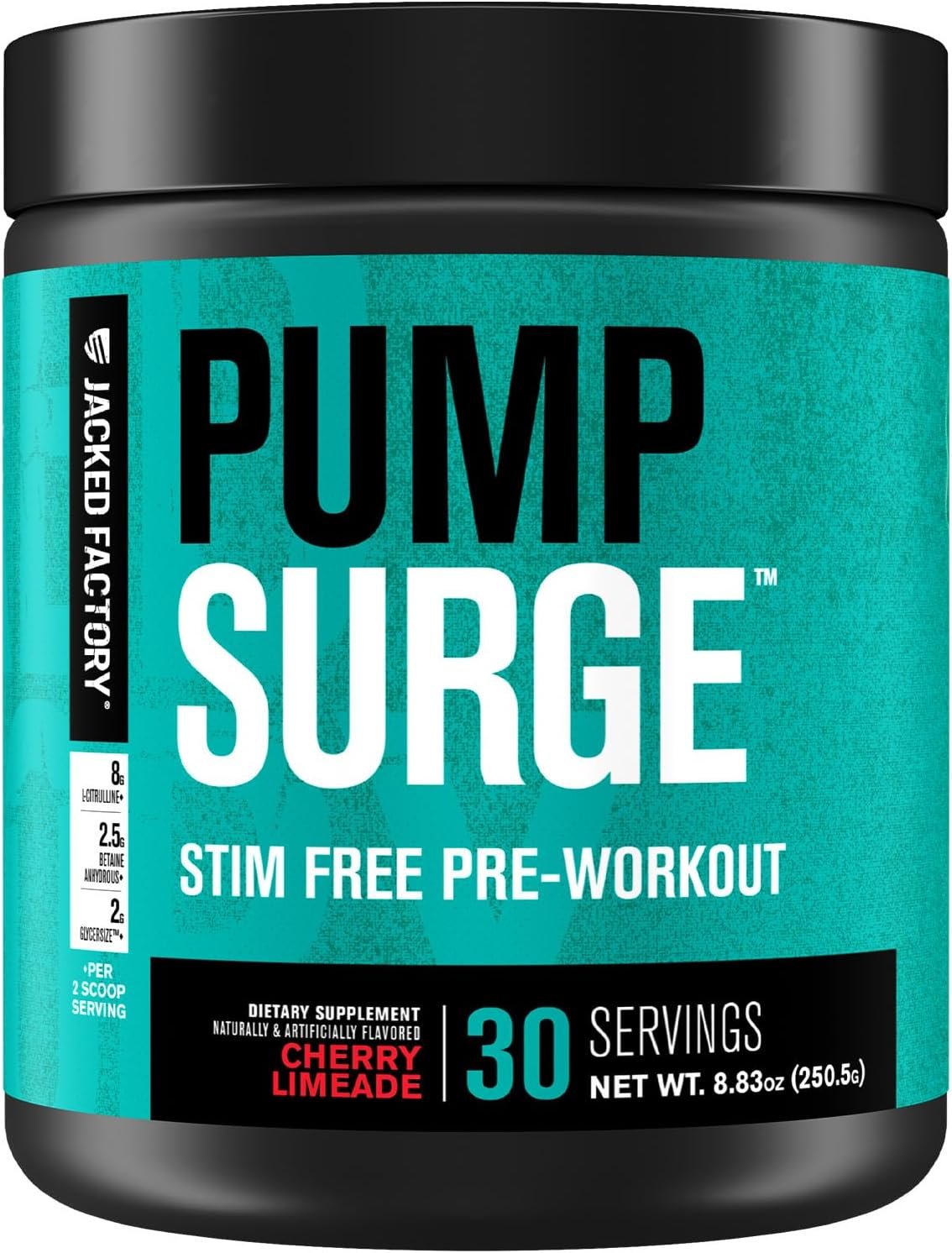 Jacked Factory Pumpsurge Caffeine Free Pre Workout for Men & Women – Nootropic Booster & Stim Free Pre Workout – Intense Pumps, Enhanced Focus – 30 Servings, Cherry Limeade 8.83oz