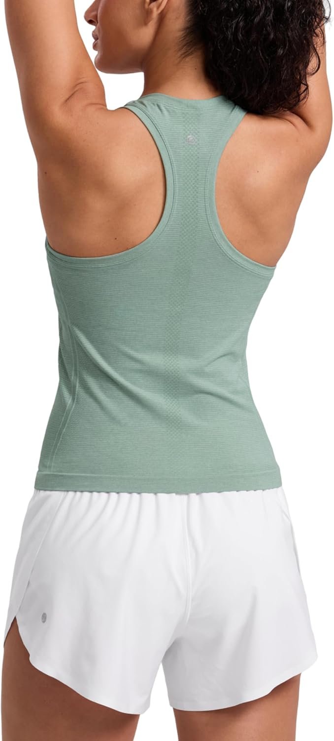 CRZ YOGA Seamless Workout Tank Tops for Women – Athletic Running Gym Sleeveless Shirts Crewneck Racerback Breathable