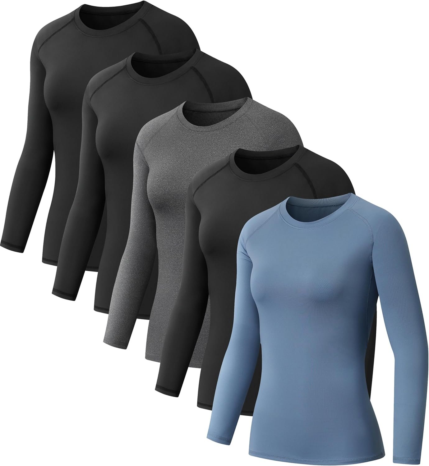 NebuKinex 5 Pack Women’s Compression Shirt Long Sleeve Workout Tops Athletic Baselayer Quick Dry Gym Yoga Running T-Shirt