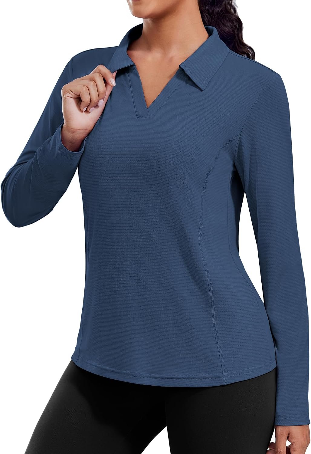PINSPARK Long Sleeve Shirts for Women UPF 50+ Sun Shirt Workout Tops Quick Dry V Neck Athletic Running Hiking Golf Polo S-3XL