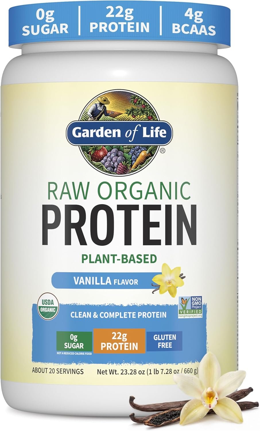 Garden of Life, Protein Powder, Vegan Protein Powder, Bcaa, Probiotics and Digestive Enzymes, Gluten and Lactose Free, Vanilla, 23.3 Ounce