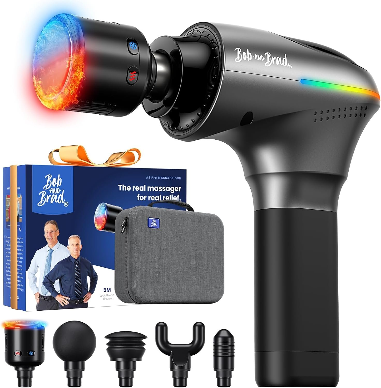 BOB AND BRAD A2 Pro Massage Gun with Heat & Cold Therapy, FSA-HSA Eligible Father’s Day Dad Gifts for Men, 10mm Deep Tissue Percussion Muscle Massager, 4000mAh Battery, Quiet Motor, Force Sensor &Case