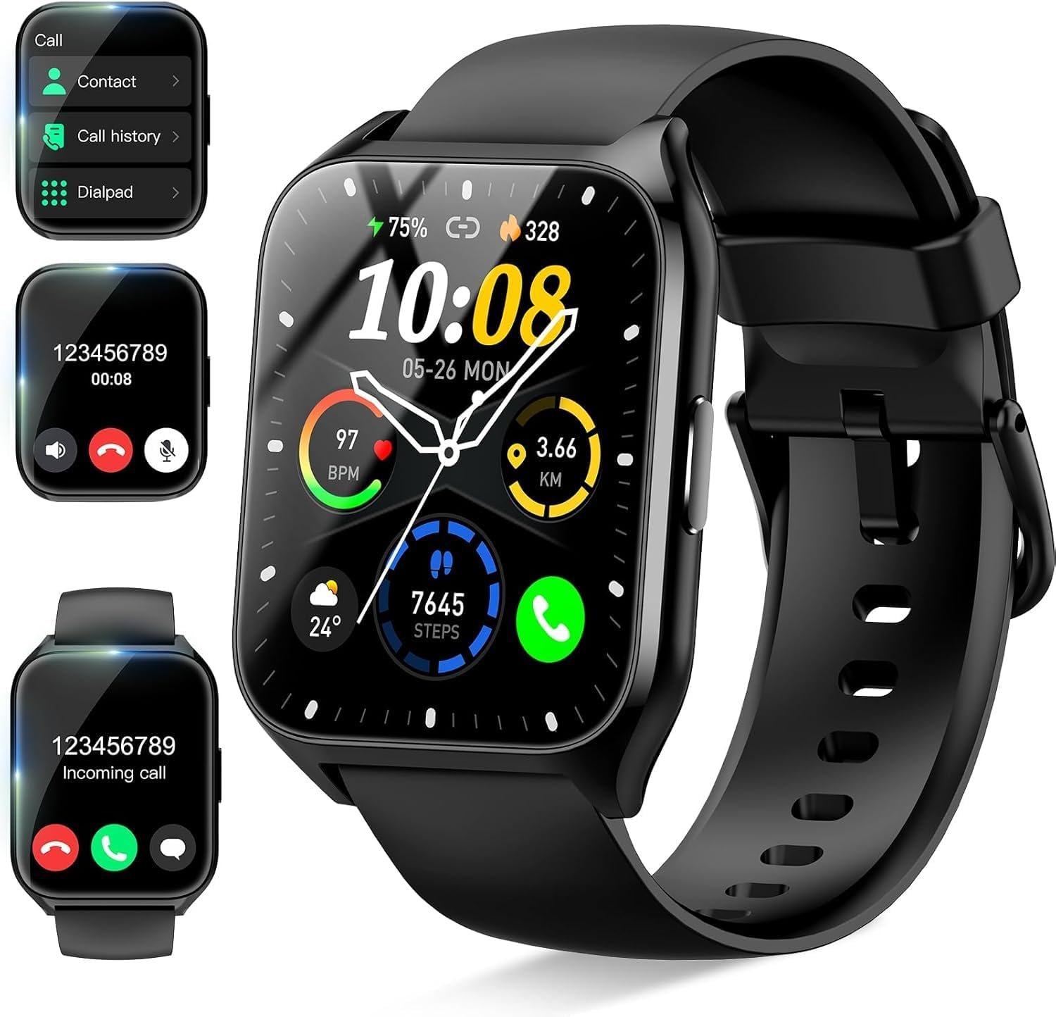 Smart Watch for Men Women (Answer/Make Calls), 1.85″ HD Fitness Watch with Heart Rate and Sleep Monitor, 110+ Sports Modes Smartwatch, IP68 Waterproof Activity Tracker for iOS/Android, Black