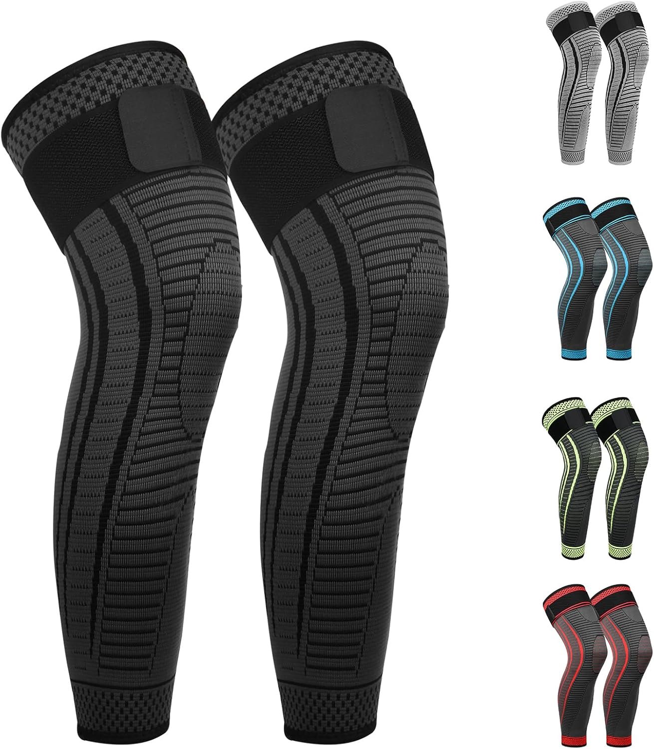 Full Leg Compression Sleeves 2 Pack anti Sliping Ventilation Long Knee Support with Wraps for Men and Women Long Knee Compression Sleeve for ACJ, PCL, Meniscus Tear, Arthritis